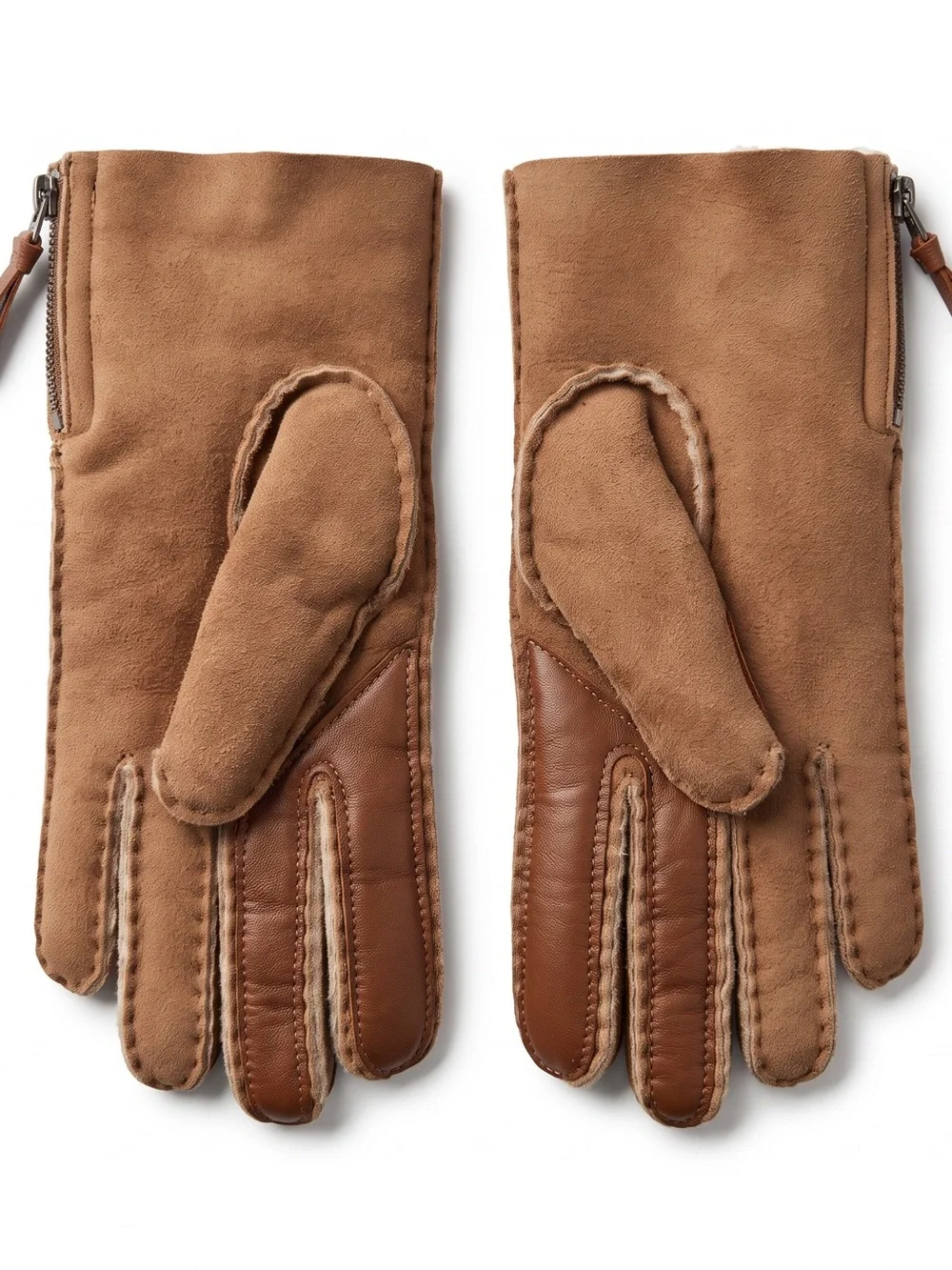 UGG Shearling Fur Cuff Tech Touch Zip Gloves Chestnut Cream Small NWT